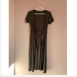 Wrap dress, long, olive color